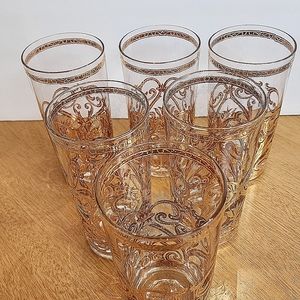 VINTAGE Culver Barware 22k Gold Glasses Pattern CUV61 MCM 6 items